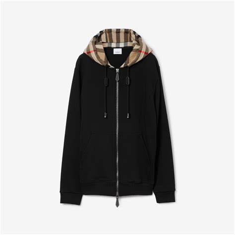 leave the hoodie burberry|Check Label Cotton Zip Hoodie in Calico .